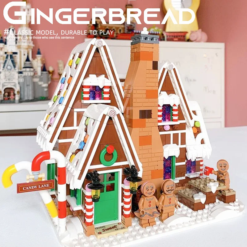 

Детский конструктор MOC, зимняя деревня, имбирный домик, креативный Рождественский поезд, олень, сани, игрушки для детей, подарки