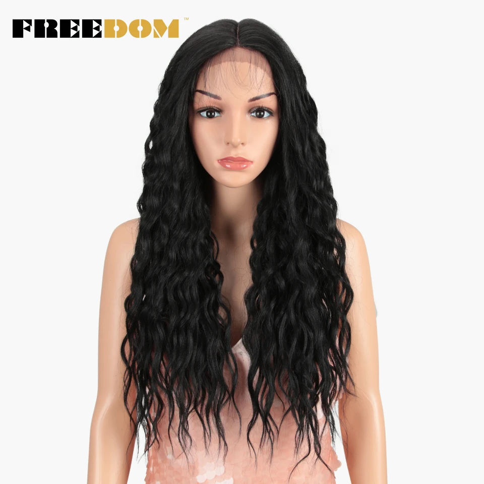 

FREEDOM Synthetic Lace Wigs 28 Inch Long Natural Wave Ombre Blond Pink Color Hair Wigs For Black Women Fashion Free Ship