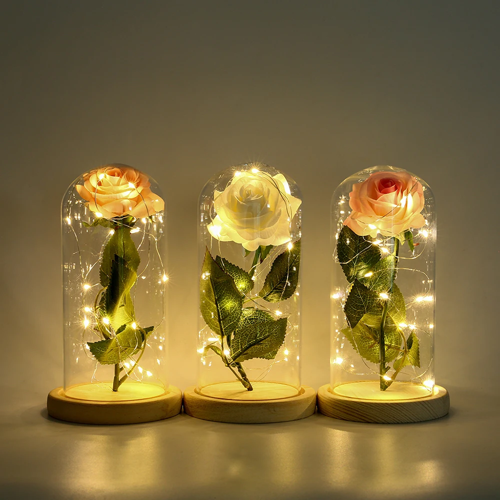 

Beautiful Eternal Rose LED Light Beauty And The Beast Rose In Glass Dome For Valentine's Day Mother's Or Christmas Day Gift