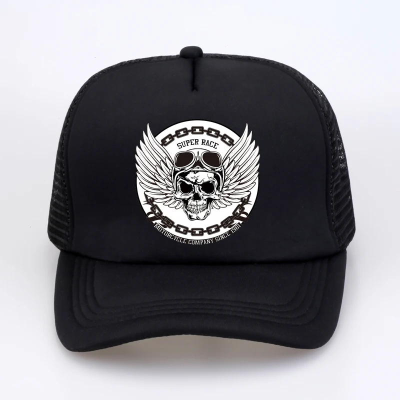 Супер гоночная мотоциклетная мужская бейсболка Панк Череп Гоночный автомобиль папины шляпа Летняя сетчатая дышащая фирменная кепка со скрытой застежкой.