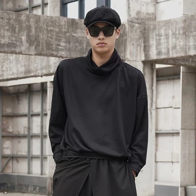 

Dark half-round Lapel male loose hip-hop pure-color t-shirt lovers fashion