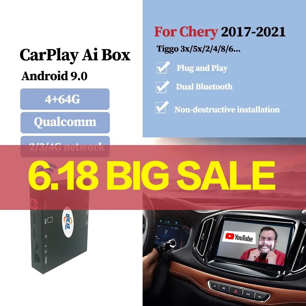 Carplay Ai Box беспроводной Android авто для Chery 2017 2021 Plug & play 9 0 4 + 64G Автомобильный