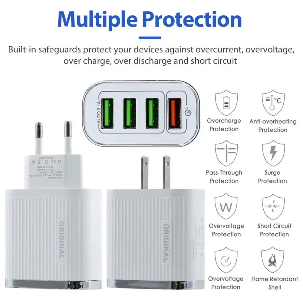 Зарядное устройство с 4 USB-портами быстрая зарядка 3 0 QC3.0 умное быстрое настенное