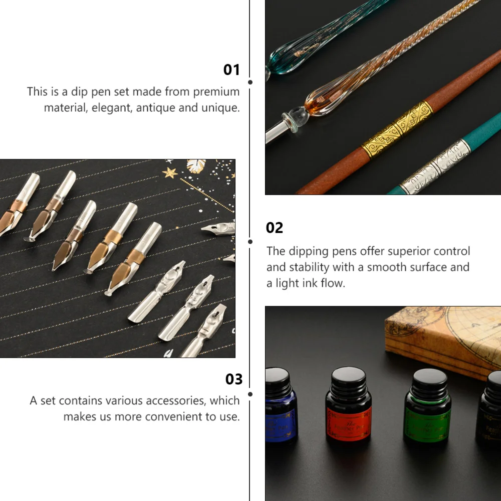 

Glass Dip Pen and Wooden Dip Pen Set Graduation Christmas Gifts (Random Color)