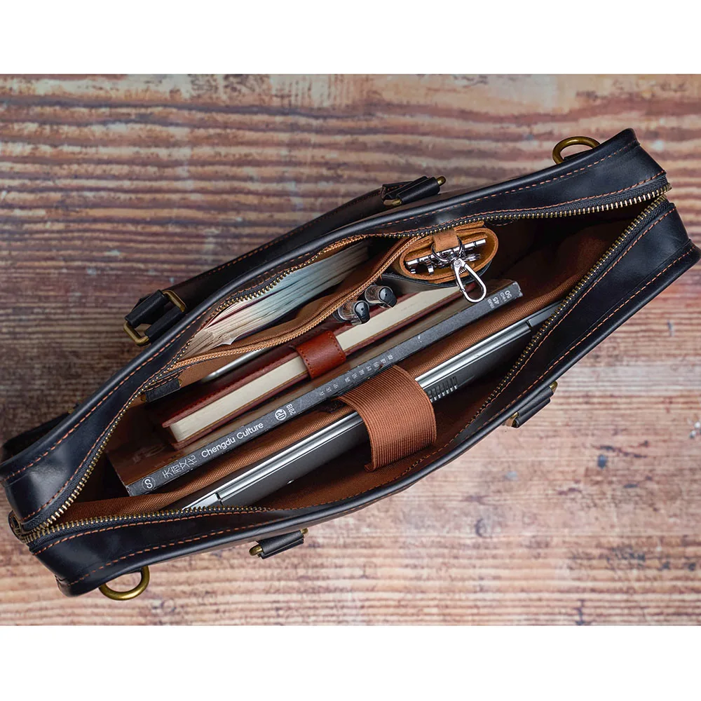 

NUPUGOO Casual Men's Briefcase Genuine Leather Business Man Handbag Large Capacity Shoulder Bag For 15.6 Inch Laptop office Bags