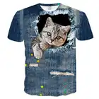 Футболка с 3D принтом кота, подарок для мальчиков и девочек, летние Забавные топы с коротким рукавом, Повседневная футболка с круглым вырезом и животными, детские футболки с кошками