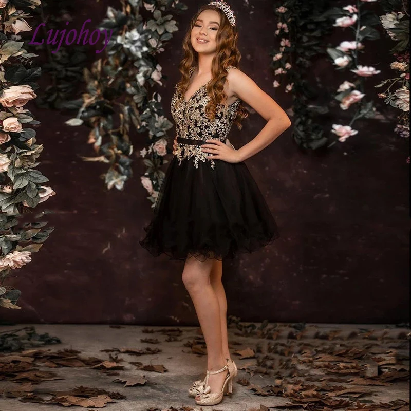 Sexy Black Lace Short Homecoming Dresses for Girls Plus Size Women Tulle Cocktail Prom Grade 8 Graduation Dresses
