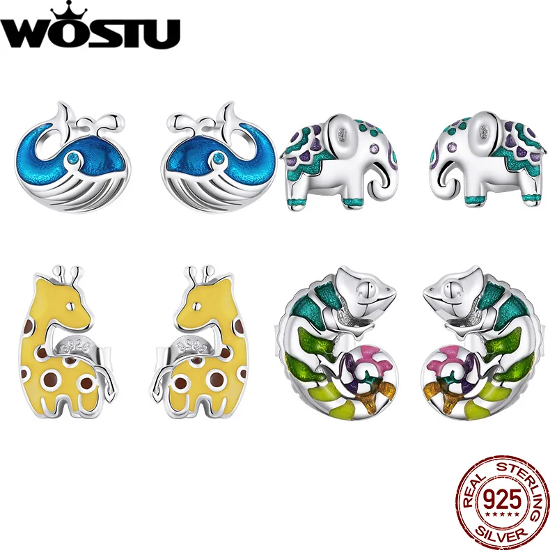 Женские серьги-гвоздики с животными WOSTU из стерлингового серебра 925 пробы цветным