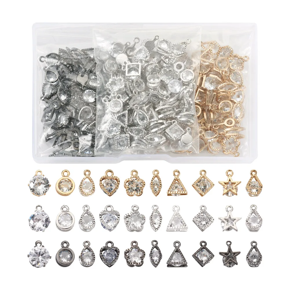 

180 шт., 30 стилей, цветок, звезда, сердце, искусственная бриллиант с кристаллом циркония для ожерелья, серег, подвеска «сделай сам», изготовлен...
