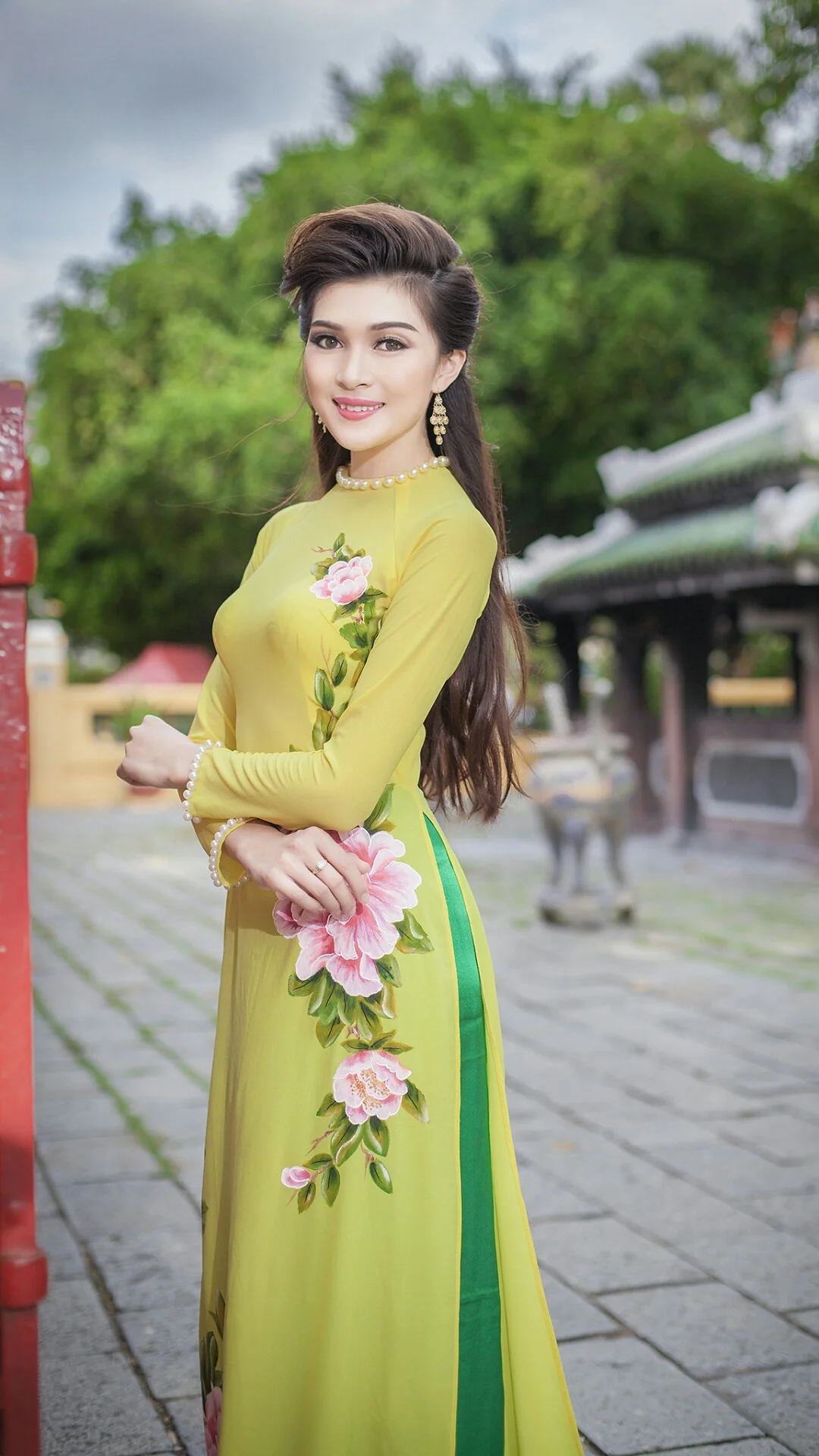 hand-painted peony traditional qipao dress two-piece cheongsam aodai vietnam clothing 2pcs | Тематическая одежда и