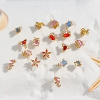 2021 summer blue pink red yellow green zircon jewelry for women sea animal dolphin turtle fush crab gold stud earrings for teens