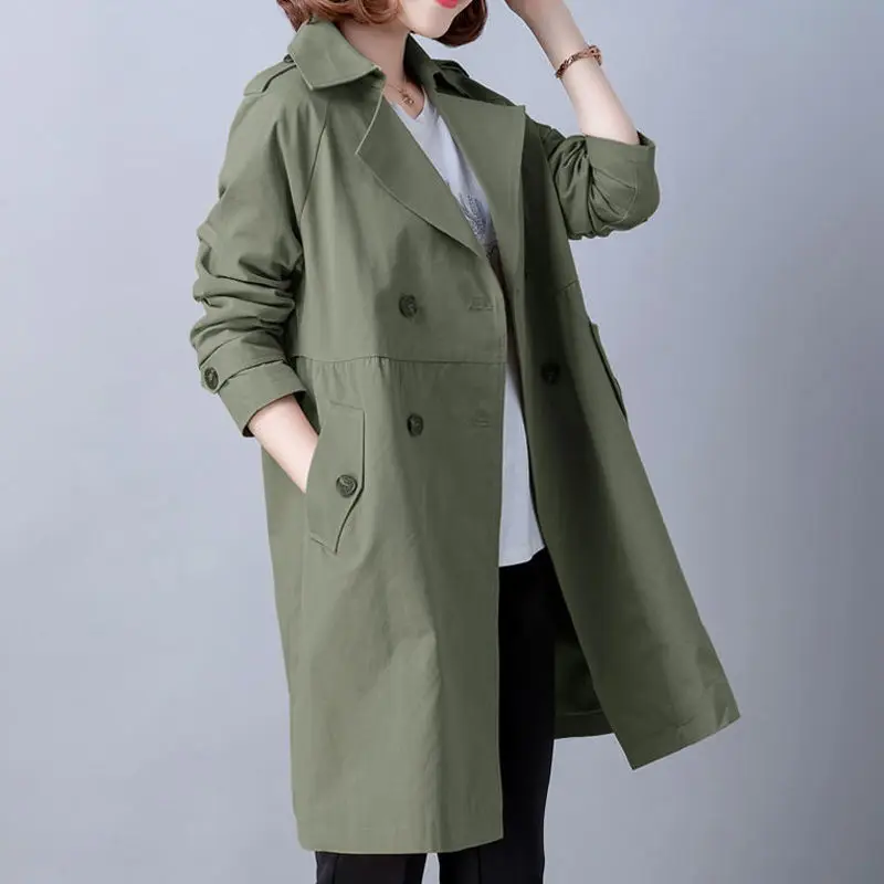 

2022 New Fashion Spring Women Trench Coat Elegant 4XL Mid-long Khaki Windbreaker Female Abrigos Ladies Business Outerwear