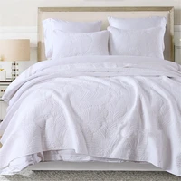 modern solid color white beige blue pink pure cotton embroidery patchwork quilt full queen king size 3pcs bed coverbedspread