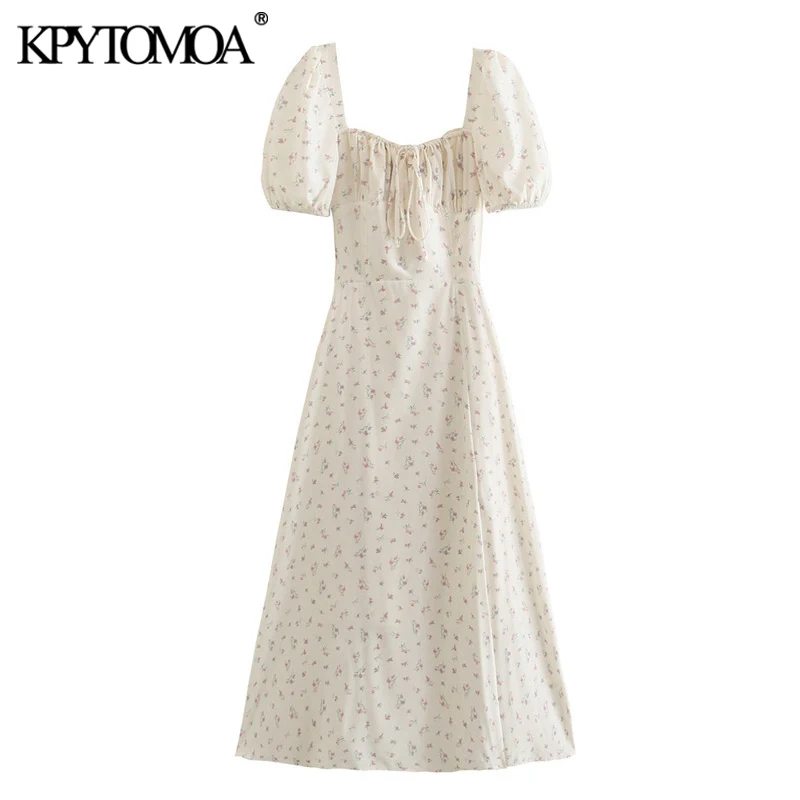 

Платье KPYTOMOA женское средней длины, модное винтажное с цветочным принтом, с разрезом спереди, с пышными рукавами, на молнии сзади, на лето