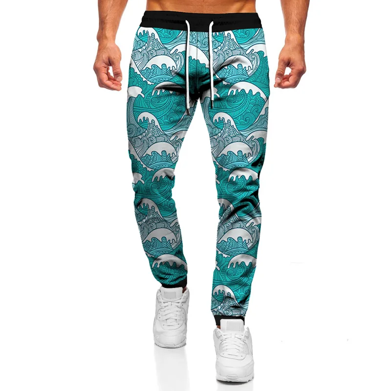 

2021 Spring and Autumn Jogger Men's Casual Pants Ocean Wave 3D Digital Printed Sports Pants Casual Sports Fitness Pants S-6XL