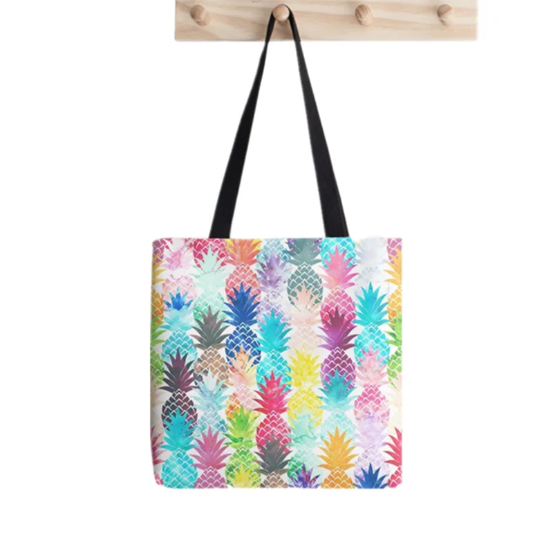

Women Shopper bag Tropical Pineapple Printed Kawaii Bag Harajuku Shopping Canvas Shopper Bag girl handbag Tote Shoulder Lady Bag
