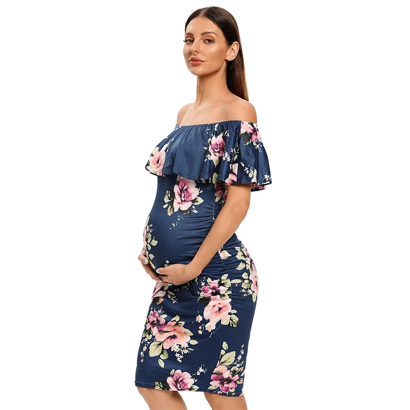 Платья для беременных с оборками в горошек платья открытыми плечами облегающее