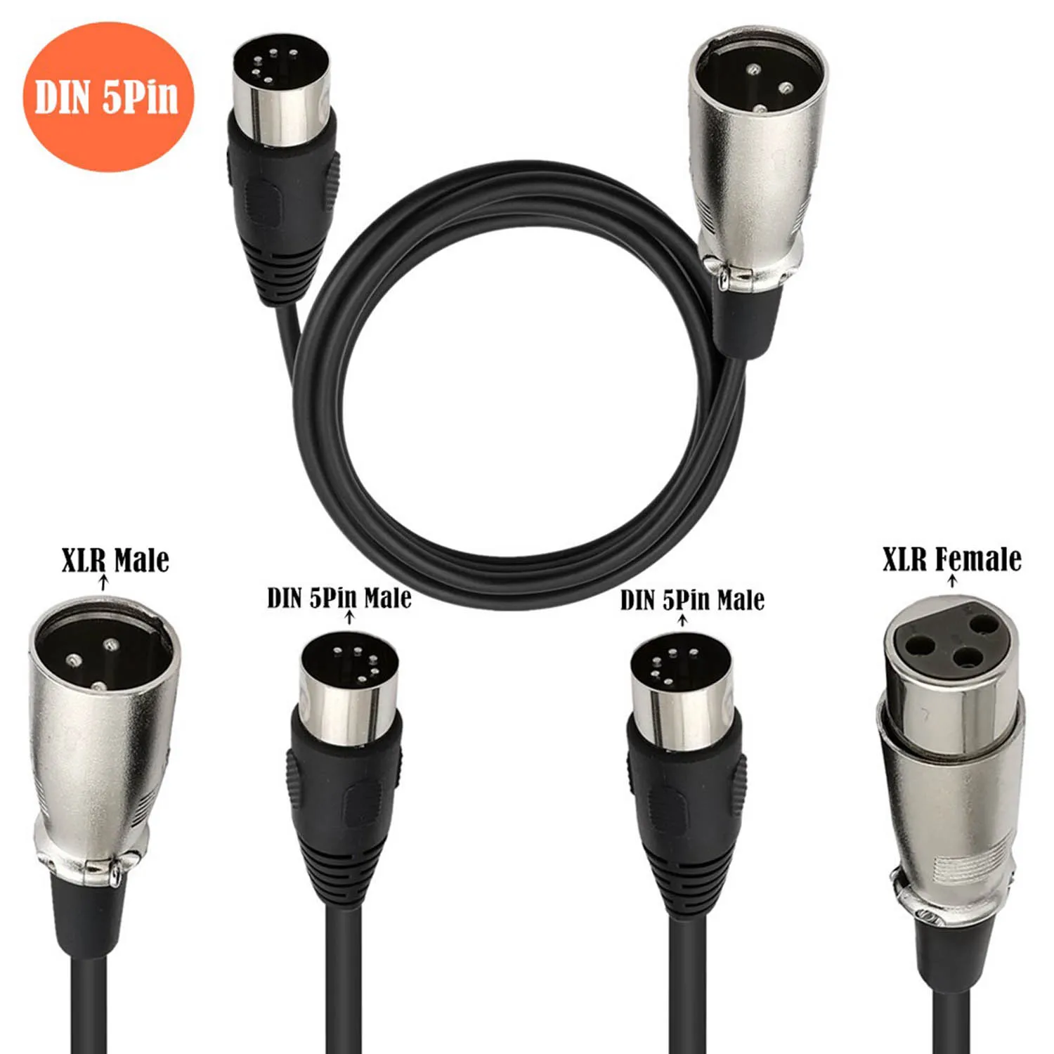 MIDI to XLR Adapter Cable DIN 5 Pin Male to XLR 3 Pin Audio Cable for Match Music Instruments with MIDI or XLR Connector