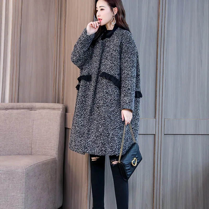 Women's woolen coat female long section 2021 winter new women's leopard loose cloak high quality NUW650 | Женская одежда