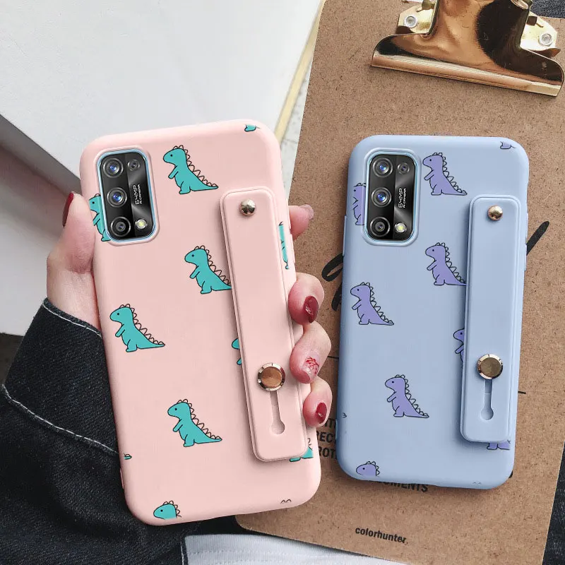 for realme 7 pro wrist strap phone holder case silicone cases for oppo realme 7pro realme7 pro 6 4 flower stand coque bumper free global shipping