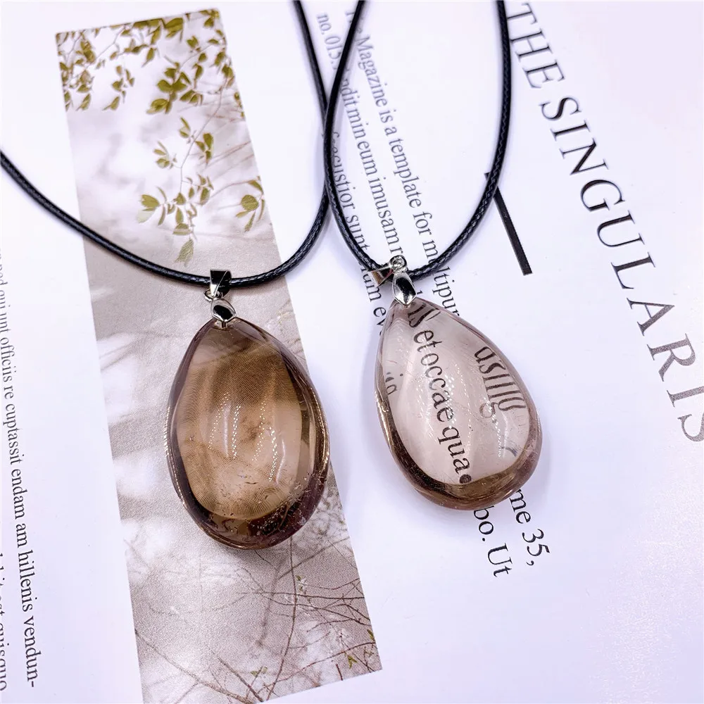 Натуральный дымчатый кварц форма капли ожерелья с кристаллами Подвески