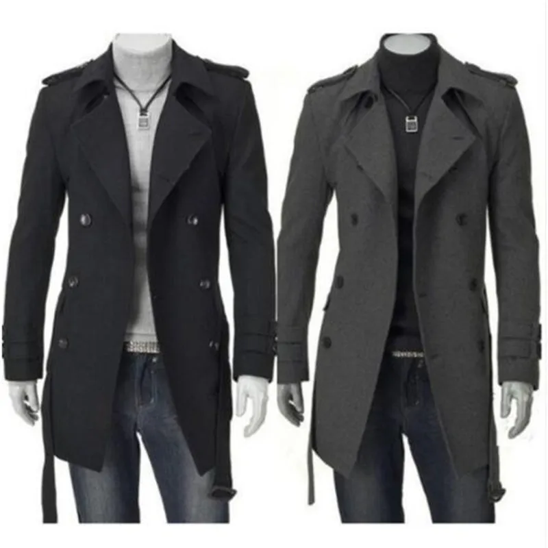 Модные зимние мужские куртки черный серый плащ из искусственной шерсти мужской