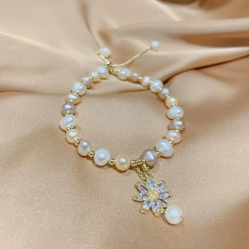 

Wholesale Baroque Freshwater Pearl Zircon Bracelet Bangle Ins Niche Design Korean Internet Celebrity Handmade Beaded