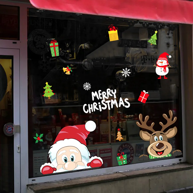 

Рождественская Наклейка на окно, 2021, Дед Мороз, снежинка, Наклейки на стены для детской комнаты, новый год, рождественские украшения на окно