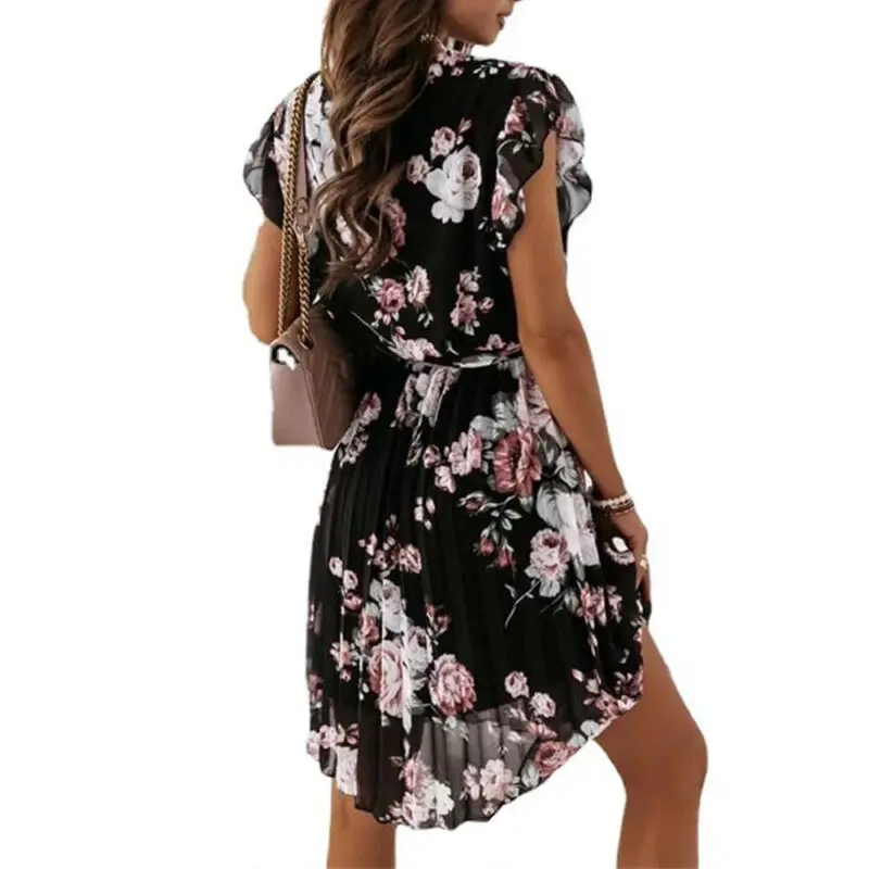 

Dresses Women Fashion Summer Clothes Women's V-Neck Wrap Dress Flutter Sleeve Office Lady Print Casual Summer Short Dress