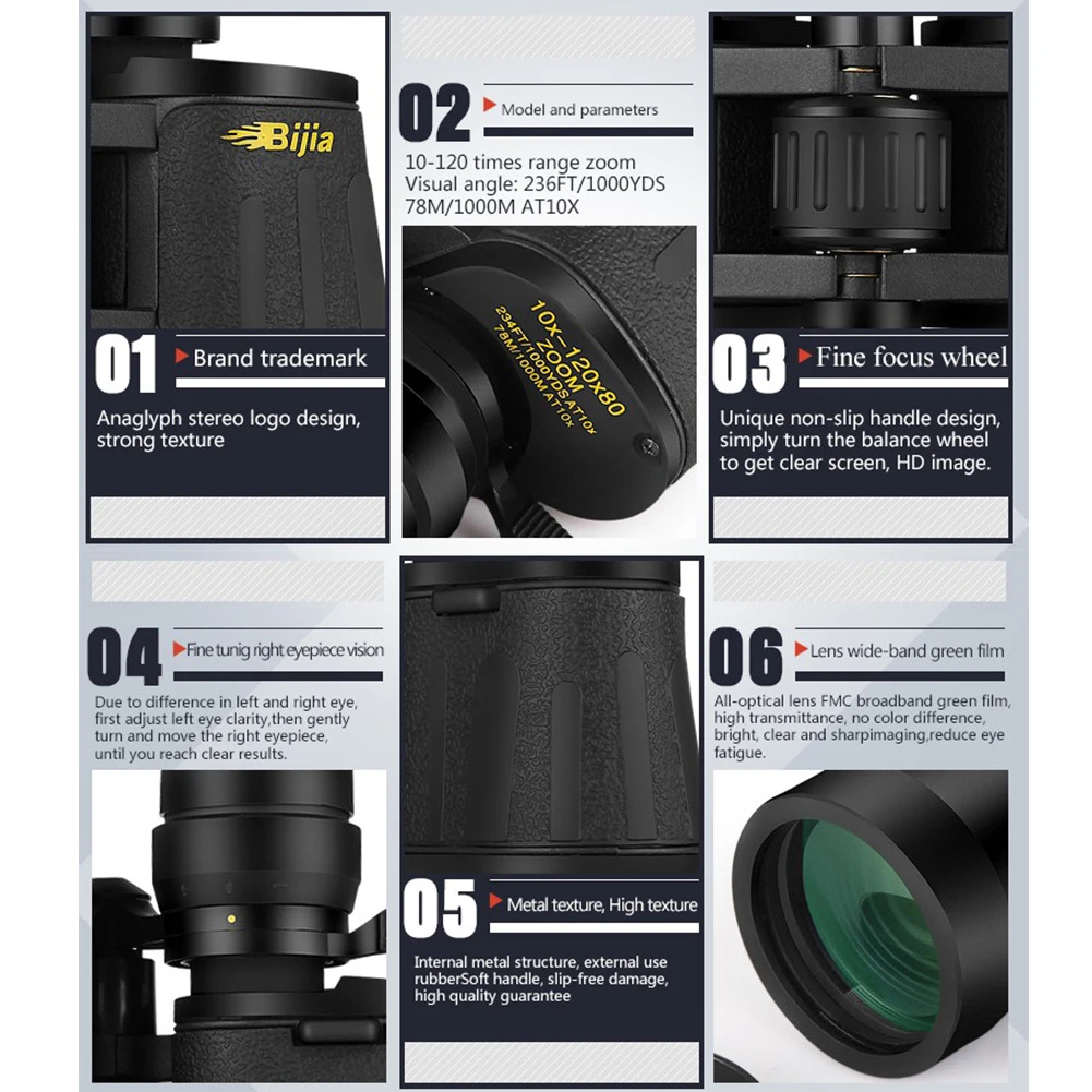 

10-120X HD BAK4 Prism Binoculars Sports Outdoor Tourism Hunting Equipment High Power Low Light Night Vision Zoom Telescope