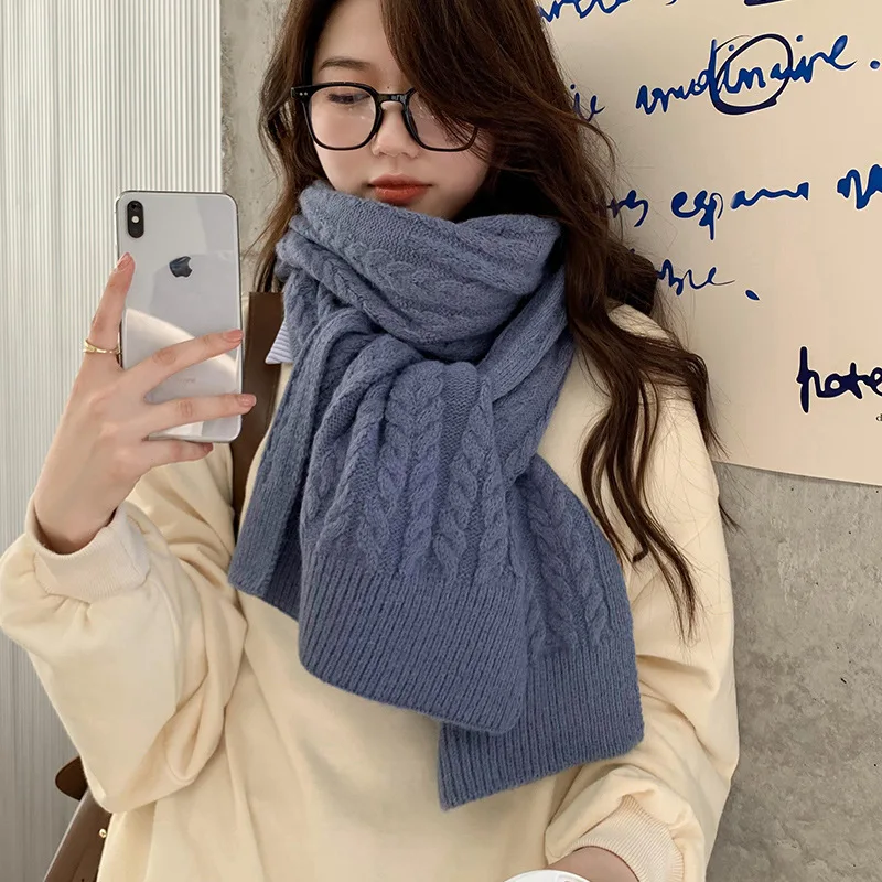 

Женский плотный теплый зимний шарф, однотонная Модная вязаная шаль ручной работы и длинные шарфы, шарф унисекс, роскошный подарок
