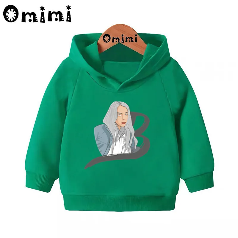 Детские толстовки с принтом Billie Eilish; Детские повседневные толстовки с капюшоном; пуловер для малышей; топы для маленьких девочек и мальчиков; осенняя одежда; KMT4569 - Цвет: Green-4569D