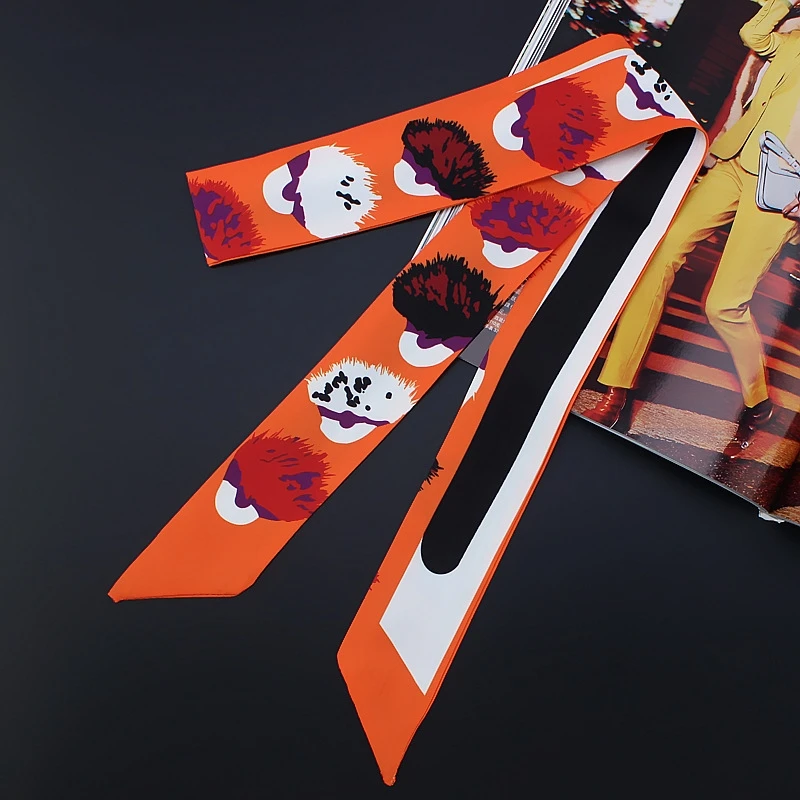 

120*5cm New Monster Printing All-match Tie Bag Handle Silk Scarf Small Silk Belt Bag Female