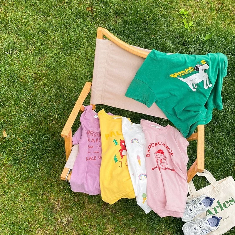 

Girls summer cartoon short sleeve T shirts 2021 Korean style Toddler Kids cotton loose cute Tees 1-7Y