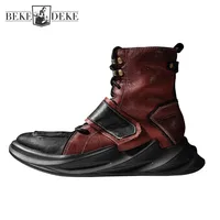 New Fashion Mens Horse Leather High Top Sneakers Biker Riding Designer Genuine Leather Ankle Boots Military Work Safety Shoes