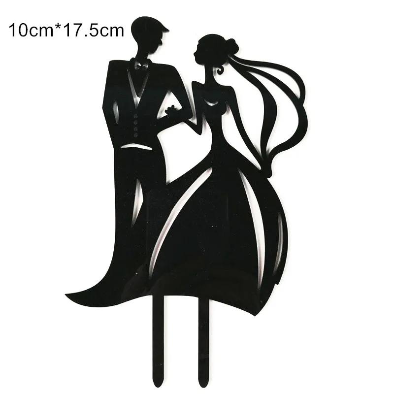 

Romantic Wedding Cake Topper Bride Groom Mr Mrs Wedding Decorations Acrylic Black Cake Toppers Marriage Party Supplies