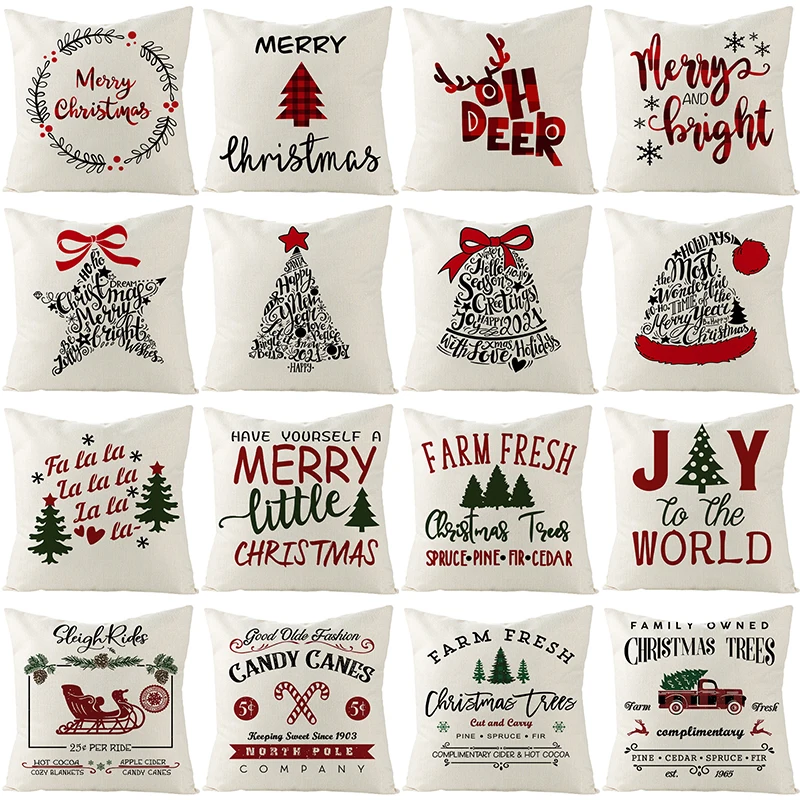 

45x45cm Pillowcase Merry Christmas Decor Cushion Cover for Home Christmas 2021 Ornaments New Year 2022 Noel Kerst Christmas Gift