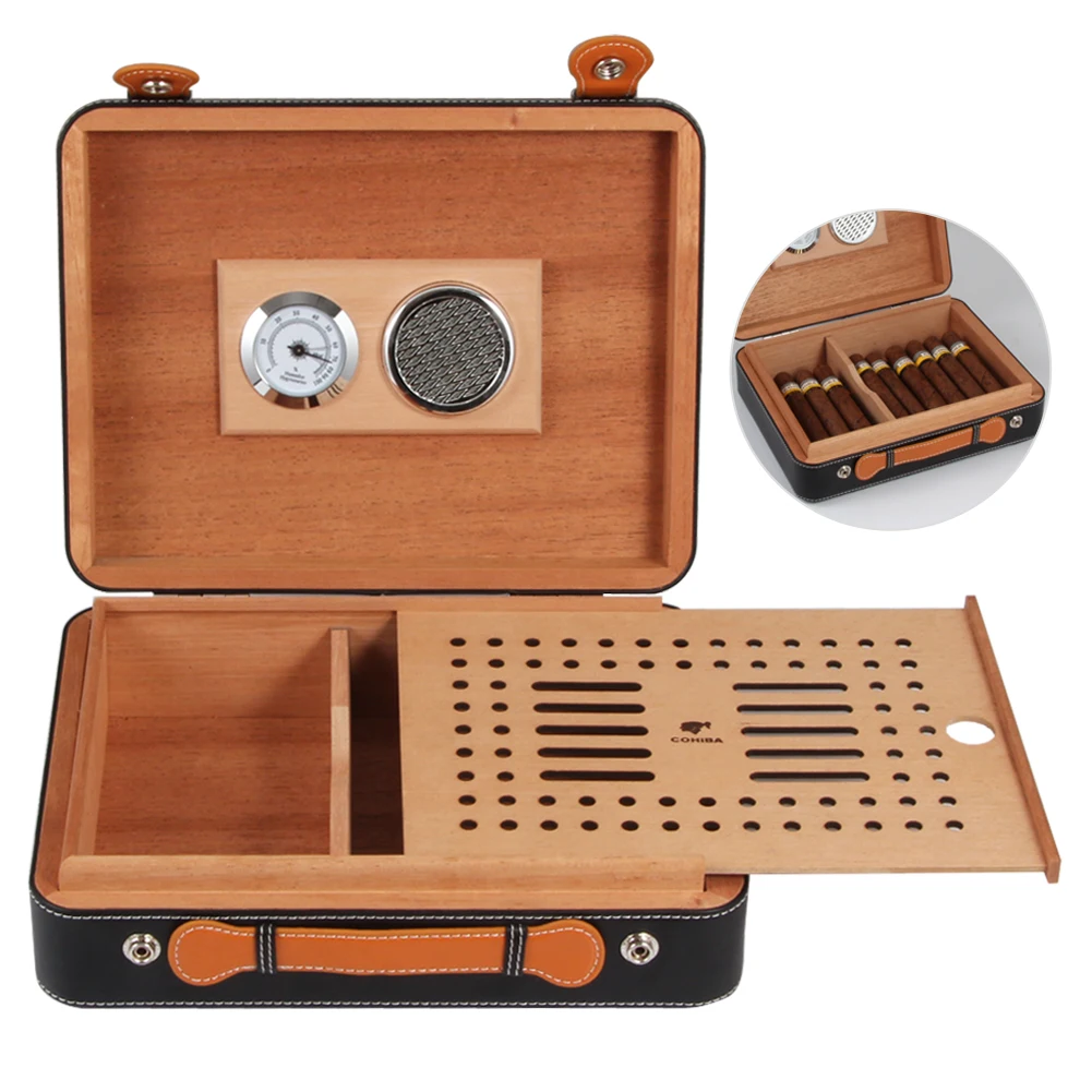 Портативный кожаный чехол для сигар COHIBA из кедрового дерева искусственная