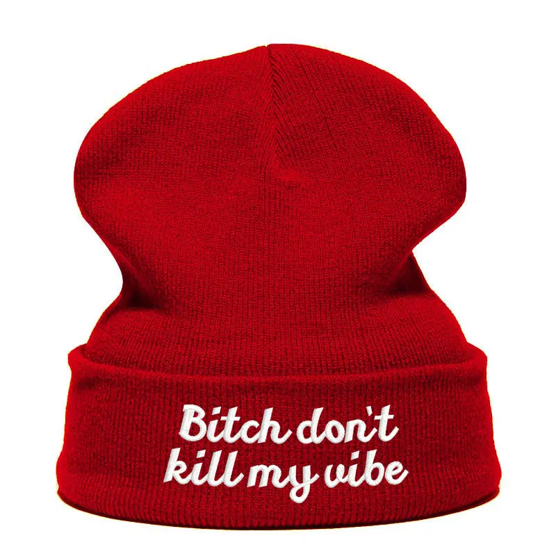 Beanie шляпа Skullie Кепки смутная зима вышивка в стиле панк Для мужчин Для женщин подростков в стиле «хип-хоп» BITCH «Don't KILL MY VIBE по макету клиента