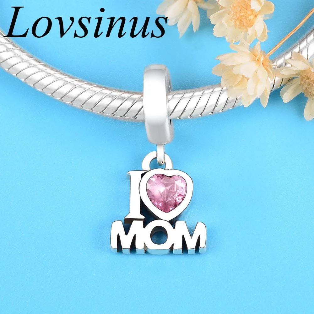 Подвеска из стерлингового серебра 925 пробы с бусинами и надписью Love Mom/Mother