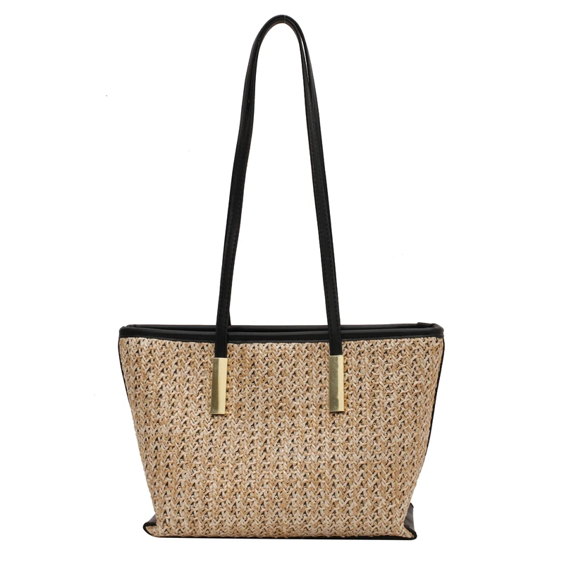 

Small Weave Straw Rattan Shoulder Bags for Women 2021 Summer Fashion Trends Purses and Handbags Branded Beach Shopper Tote
