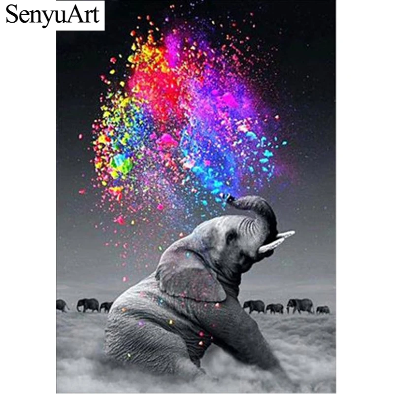 SenyuArt 5d Diy краски по номеру изображение животного слона Стразы Вышивка комплекты
