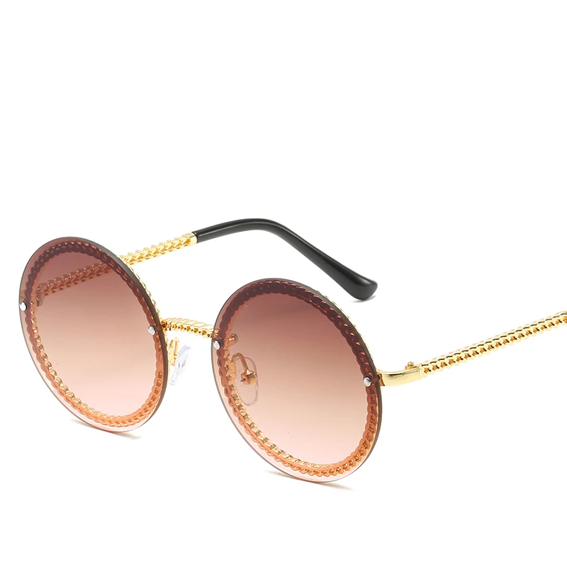 

Women Round Sunglasses Luxury Brand Designer Chain Designed Frames With Rimless Lens UV400 Female Shades Lunettes
