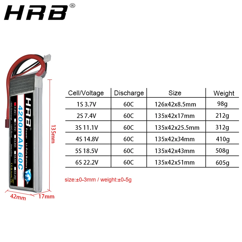 HRB 4200mah Lipo батарея 14 8 V T Deans 7 4 11 1 2S 3S 18 5 22 2 4S 5S 6S XT60 RC Квадрокоптер FPV Самолет Дрон