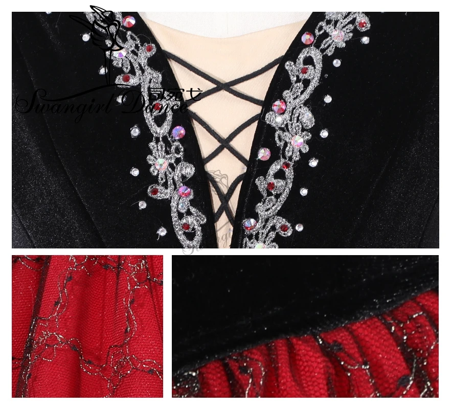 Профессиональные Балетные костюмы с коротким рукавом черное красное длинная