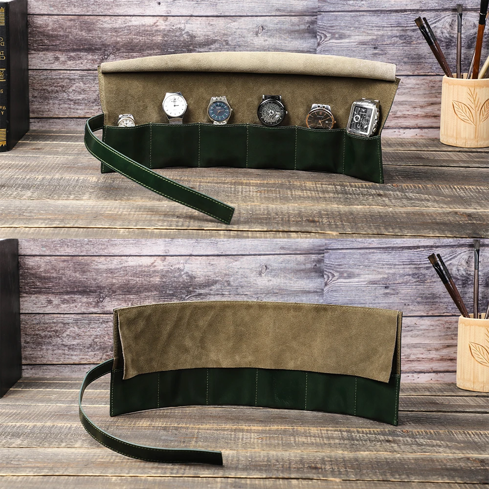 Роскошный чехол для часов с 6 слотами из нубука ручной работы держатель