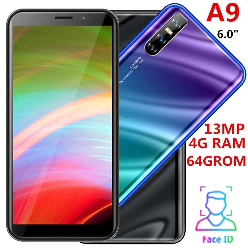A9 смартфоны Лицо ID разблокирована 6," 18:9 4 грамма 64G rom 5MP+ 13MP передняя/задняя камера четырехъядерный смартфон на Android Мобильные телефоны WCDMA