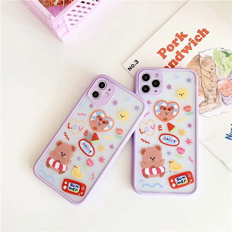Summer cartoon Swimming ring bear clear Phone Case for iPhone 11 Pro Max case Cute cover XS MAX XR X 7 8 Plus SE Case|Бамперы| |