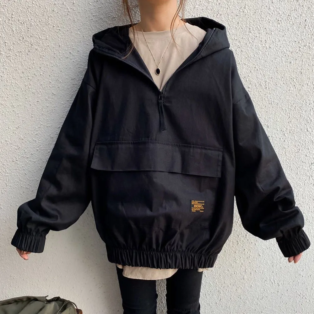 

2020 autumn and winter new Japanese and Korean loose hooded zipper jacket trendy jacket women