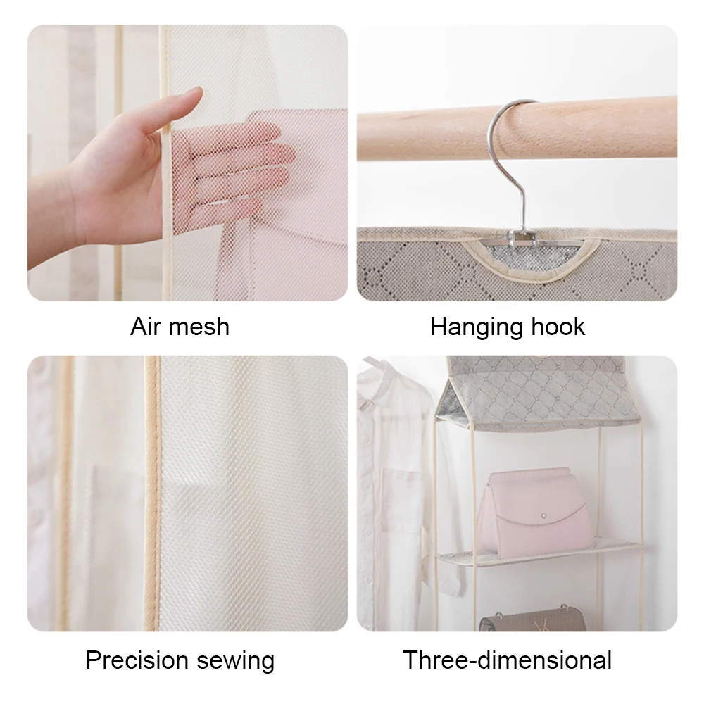 

2/3/4 Pockets Hanging Handbag Organizer for Wardrobe Closet Dust-proof Storage Bag Purse Big Handbag Tote Bag Clothes Organizer